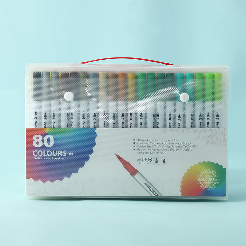 White  80 COLOURS Dual-Tip Watercolor Marker Set - Colors Washable Art Pens with Brush & Fine Tips for Kids, Students & Artists