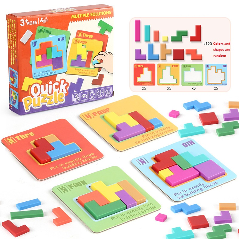 Quick Puzzle Tetris Building Blocks Game Speed Challenge Parent-Child Interactive Brain Training 20 Challenge Cards 4 Difficulty Levels ABS Material 3+ Years Educational Toy