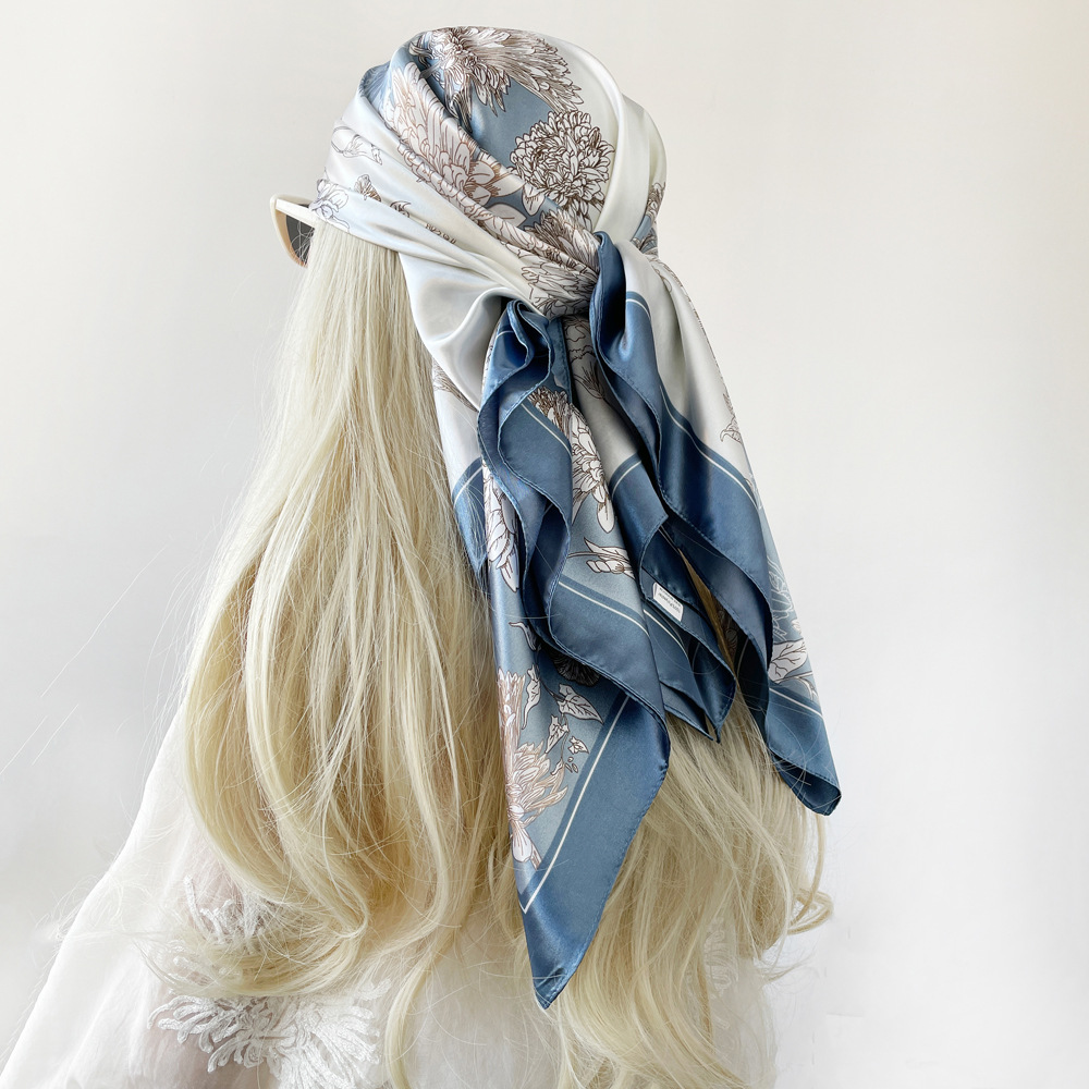 Yellow Gift Box Set Elegant 90x90cm Women's Square Scarf - Vintage Floral Print Satin Headscarf - Lightweight Polyester Silk Feel Shawl Wrap for Hair Neck Bag Accessory