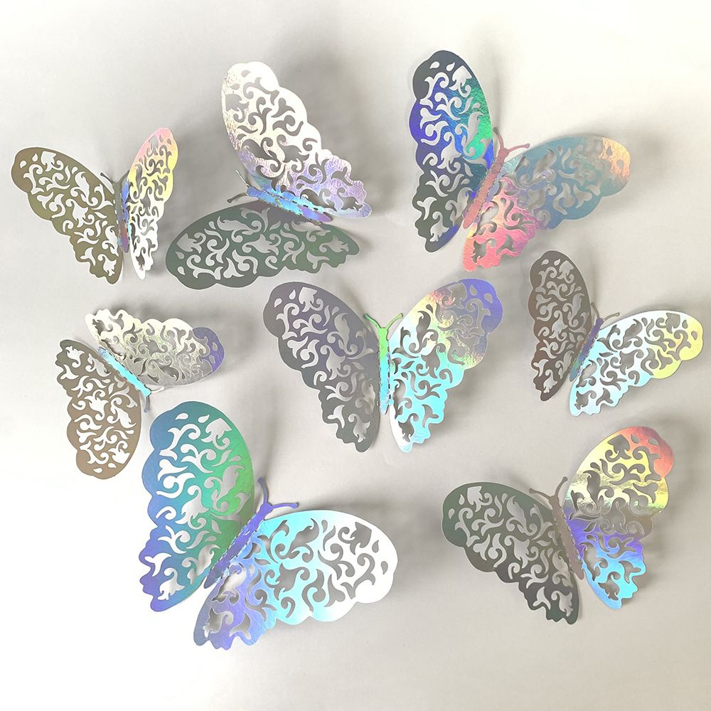3D Butterfly Wall Stickers - Iridescent Silver Paper - 72pcs Set, Hollow Cut Design, Removable Decor for Home, Party, Wedding, Kids Room, Easy Peel and Stick-Style A