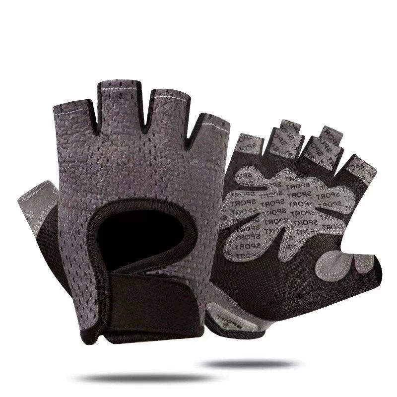 Grey Half Finger Fitness Gloves - Anti-Slip Breathable Gym Training Gloves for Weightlifting Cycling(Size:S)