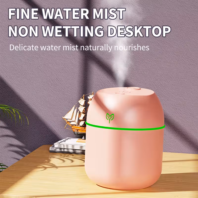 Pink Mini USB Humidifier Large Mist - Desktop Ultrasonic Air Humidifier with Colorful LED Light