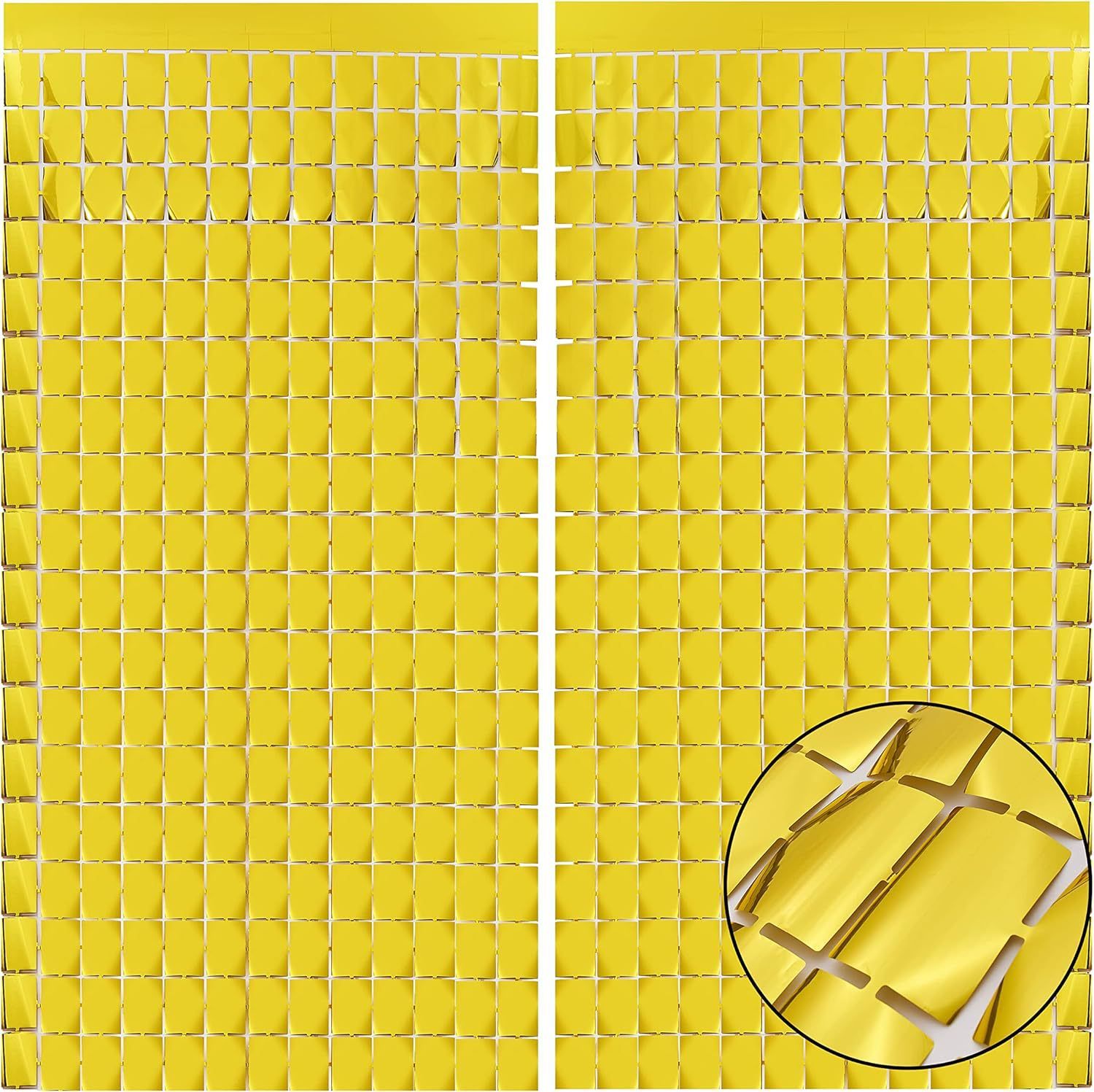Gold 3D Shimmer Foil Fringe Square Cube Curtain (2 PCS) – 1m x 2m Self-Adhesive Metallic Backdrop for Birthdays, Weddings, and Party Wall Decor