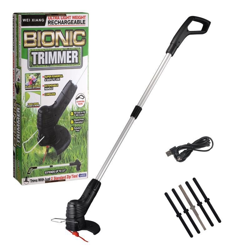 Cordless Electric Grass Trimmer and Rechargeable Telescopic Lawn Mower with 76-105cm Aluminium Pole - Lightweight and Portable, 13,000 RPM High Speed, 20 Durable Nylon Cutting Lines, Anti Collision Wire Frame and Debris Shield