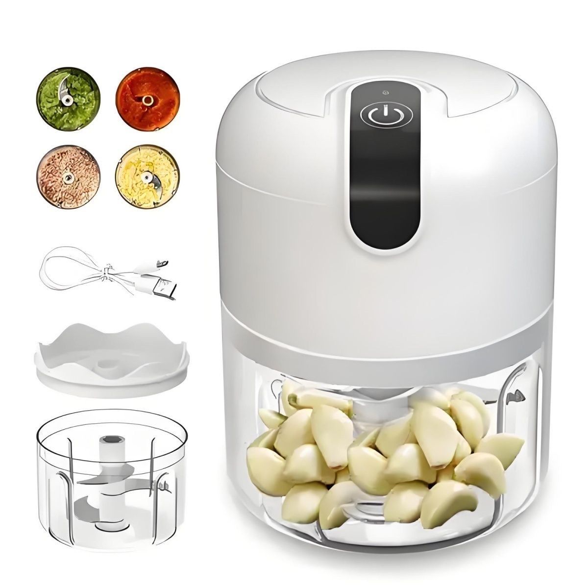 White 250ML Electric Mini Food Processor & Garlic Chopper with 3 Stainless Steel Blades & USB Charging – Portable Smasher & Meat Grinder for Vegetable,Chili,Fruits,Ginger and Baby Food,Seasoning