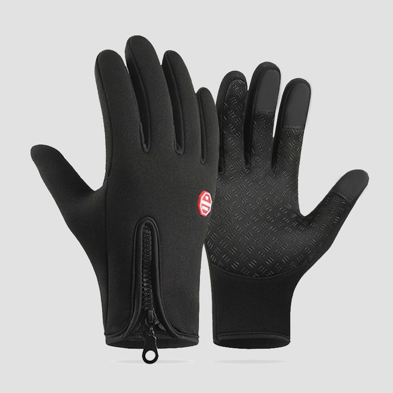 Black M size Winter Outdoor Cycling Gloves - Touch Screen Compatible Windproof Waterproof Non-Slip Palm Thermal Fleece Gloves for Cycling, Skiing, Hiking and Sports