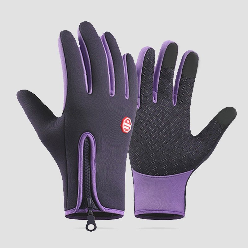 Purple M size Winter Outdoor Cycling Gloves - Touch Screen Compatible Windproof Waterproof Non-Slip Palm Thermal Fleece Gloves for Cycling, Skiing, Hiking and Sports