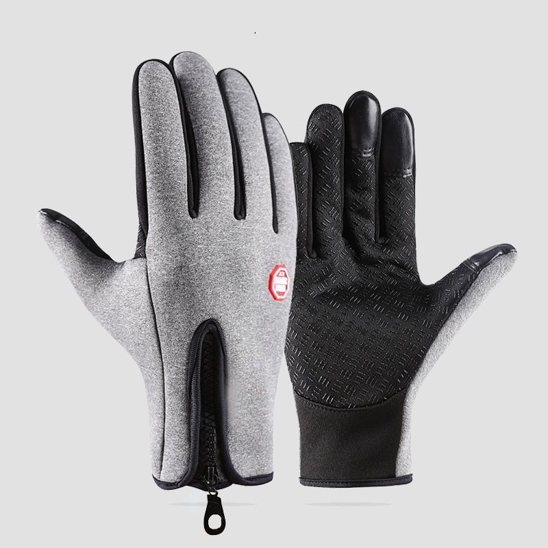 Grey XL size Winter Outdoor Cycling Gloves - Touch Screen Compatible Windproof Waterproof Non-Slip Palm Thermal Fleece Gloves for Cycling, Skiing, Hiking and Sports