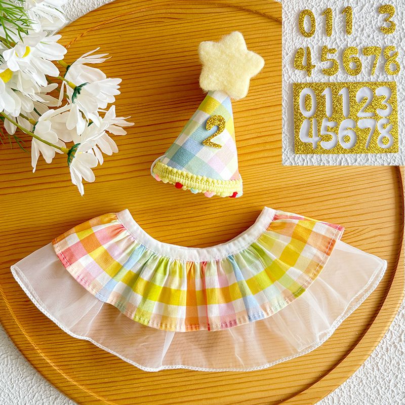 2Pcs Rainbow Pet Birthday Outfit Set(Includes Bonus Gold Number Stickers) - Cute Dog and Cat Adjustable Birthday Hat with Bib - Collar Party Costume Accessories for Pets-Pet Birthday Photo Props