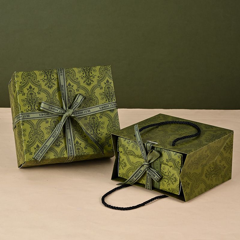 3 piece small size  Green Gift Box Set with Gift Bag & Raffia Fill - Premium Empty Present Packaging Box for Birthdays Weddings Baby Showers and Special Occasions