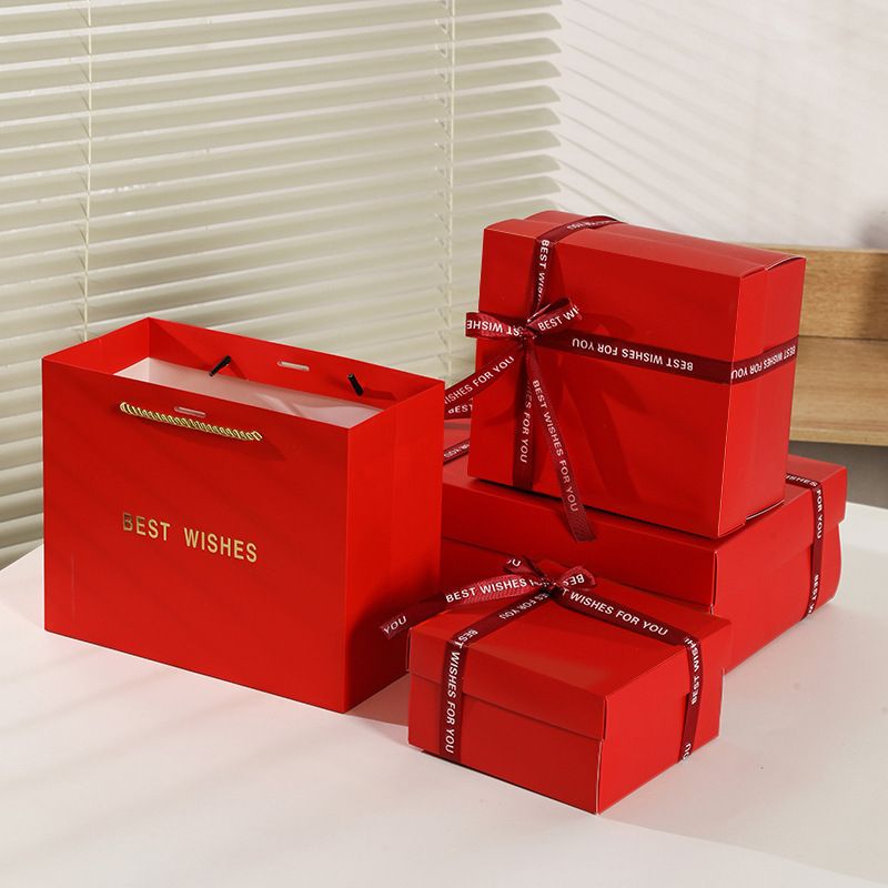 3 piece small size Red Gift Box Set with Gift Bag & Raffia Fill - Premium Empty Present Packaging Box for Birthdays Weddings Baby Showers and Special Occasions