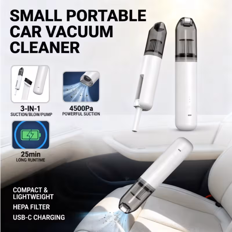 White Mini Wireless Handheld Vacuum Cleaner——Wireless Mini Dust Cleaner with Strong Suction, USB Type C Charging and Multi Purpose Cleaning Attachments