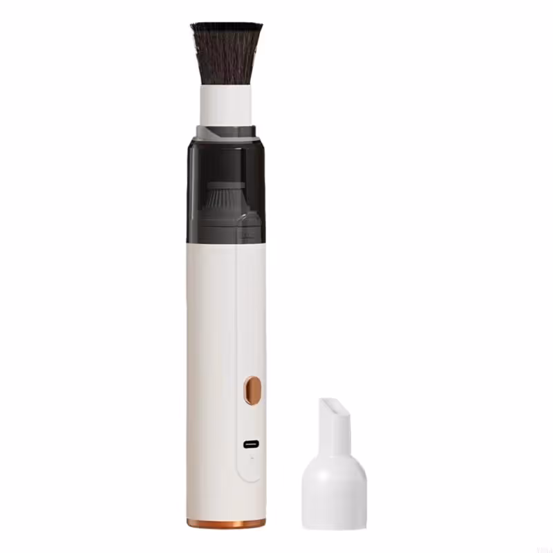 White Cordless Dust Buster Vacuum Cleaner- Cordless Mini Dust Cleaner with Soft Brush Attachment, USB Rechargeable Desktop and Keyboard Cleaning Tool