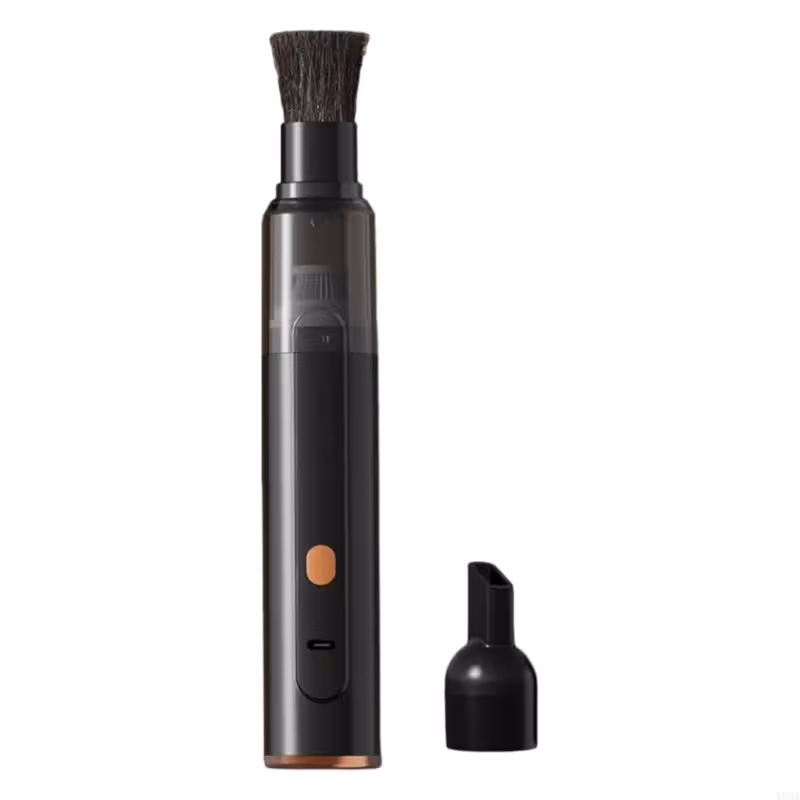Black Cordless Dust Buster Vacuum Cleaner- Cordless Mini Dust Cleaner with Soft Brush Attachment, USB Rechargeable Desktop and Keyboard Cleaning Tool