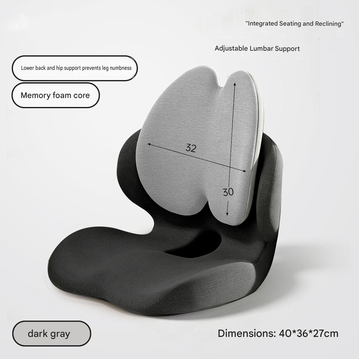 Black Ergonomic Memory Foam Seat Cushion with Lumbar Support - Integrated Backrest Design, Breathable Hollow Core for Office and Car Use