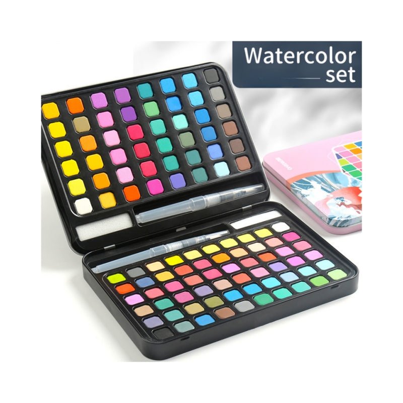 Water paint colour set with brush metal case Portable 60 PCs Concentrated block - Blue