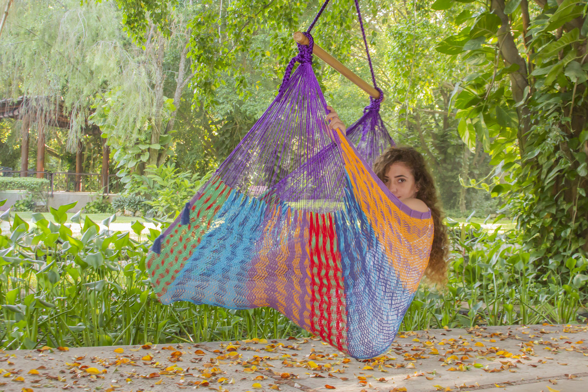 Mayan Legacy Extra Large Outdoor Cotton Mexican Hammock Chair in Colorina Colour